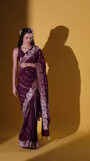 Raisin Plum Pichwai Weave Silk Saree