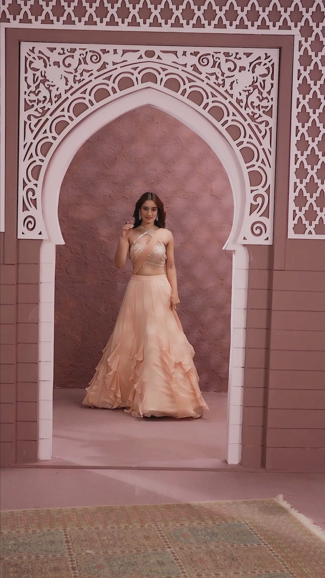 Peach Whirl Ruffle Lehenga Set