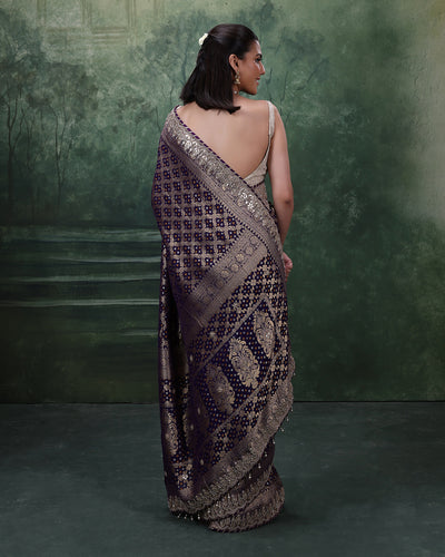 Purple Noor Bandhej Georgette Saree With Unstitched Blouse Fabric