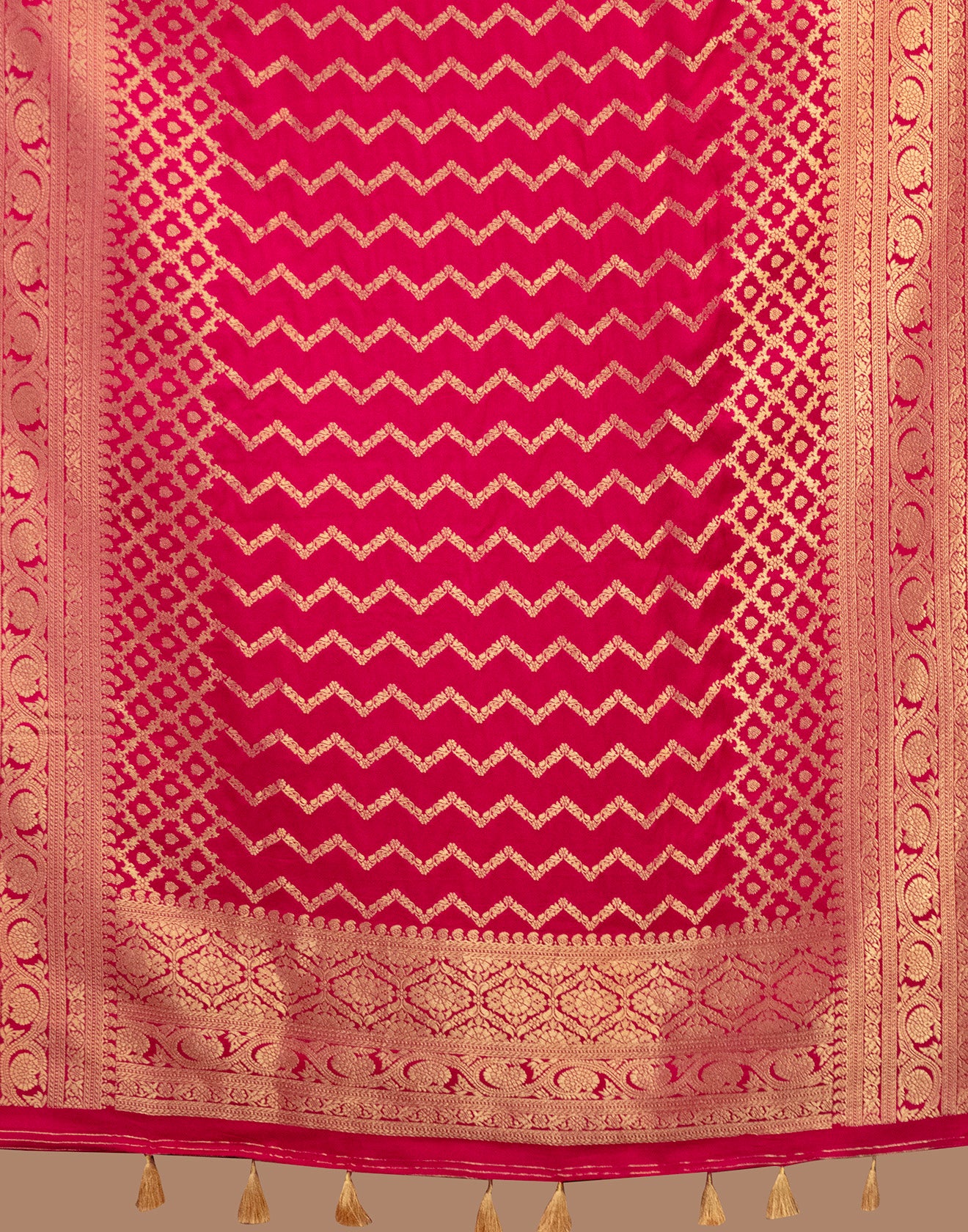 Rani Pink With Zari Design Crepe Silk Unstitched Suit Set