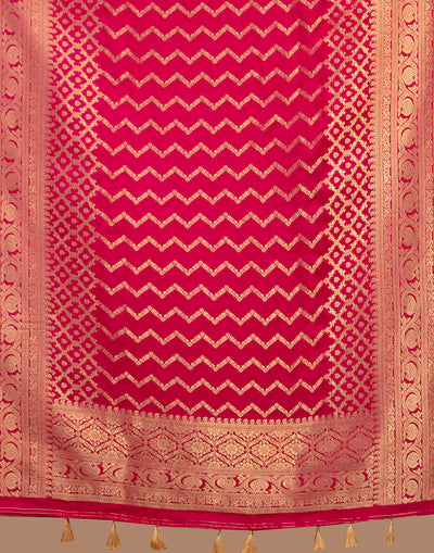 Rani Pink With Zari Design Crepe Silk Unstitched Suit Set