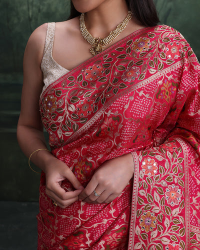 Rani Rangrez Bandhej With Woven Floral Festive Saree