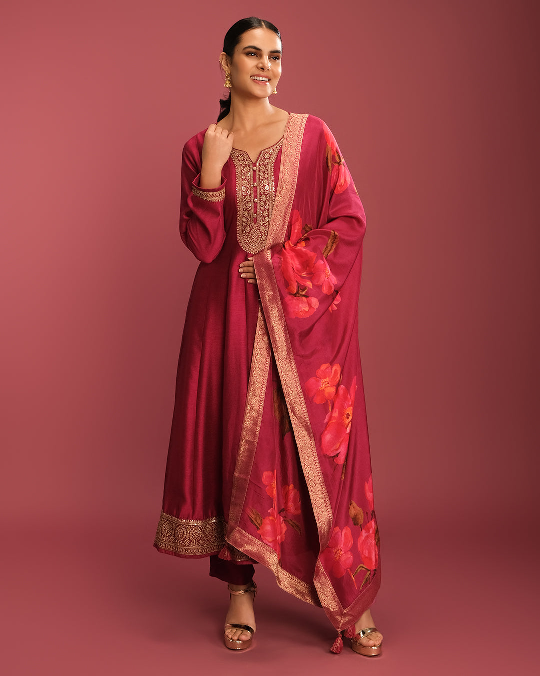 Raspberry Pink Festive Anarkali Suit