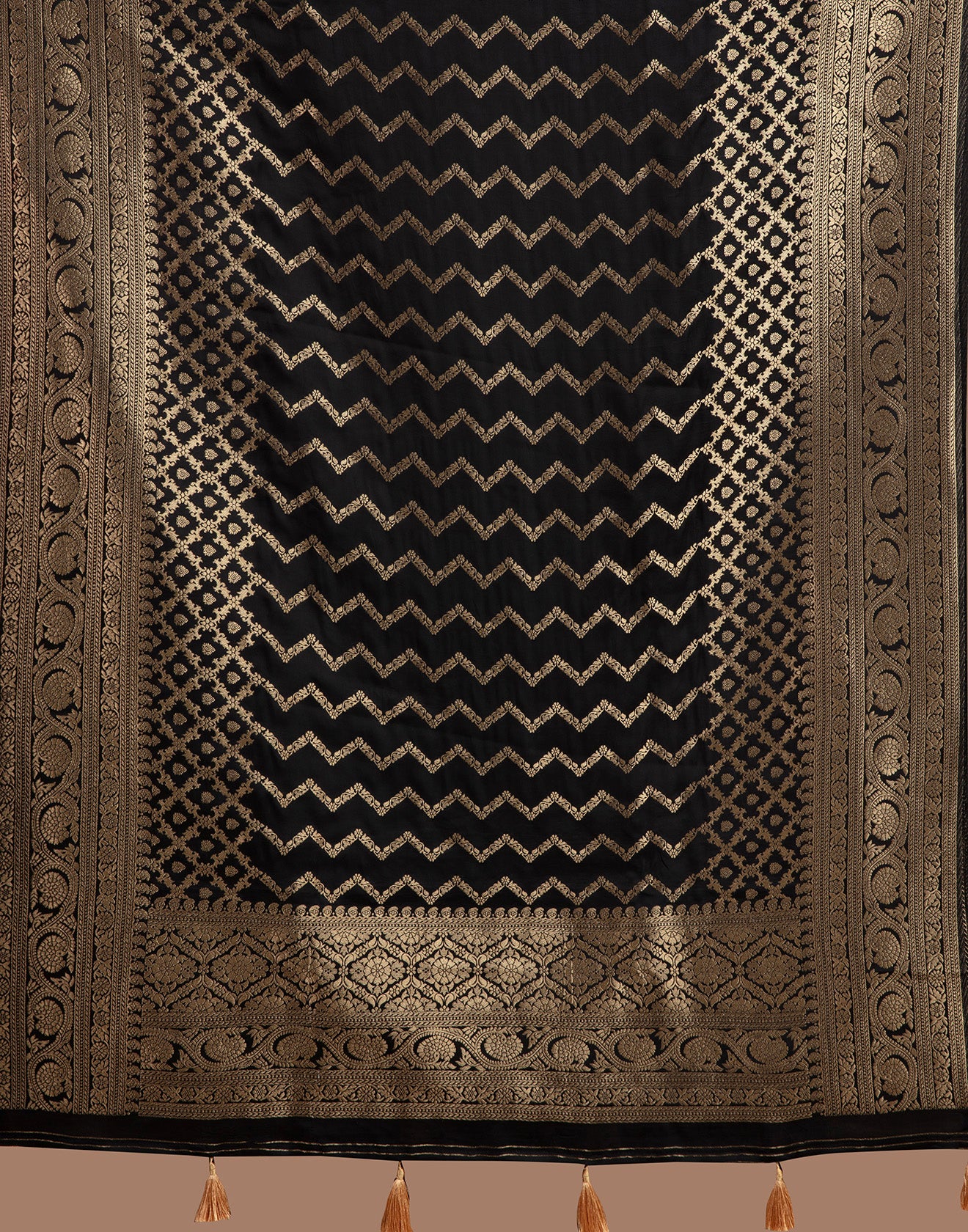 Raven Black With Zari Design Crepe Silk Unstitched Suit Set