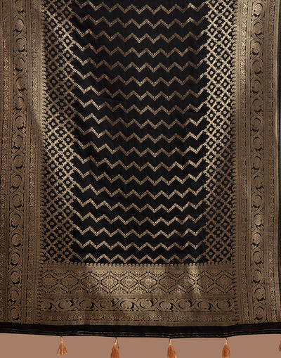 Raven Black With Zari Design Crepe Silk Unstitched Suit Set