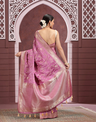Mistiqué Lavender Floral Jaal Dola Silk Saree