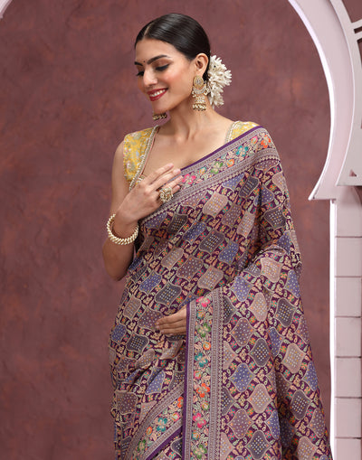 Purple Palette Bandhej Jaal Georgette Saree