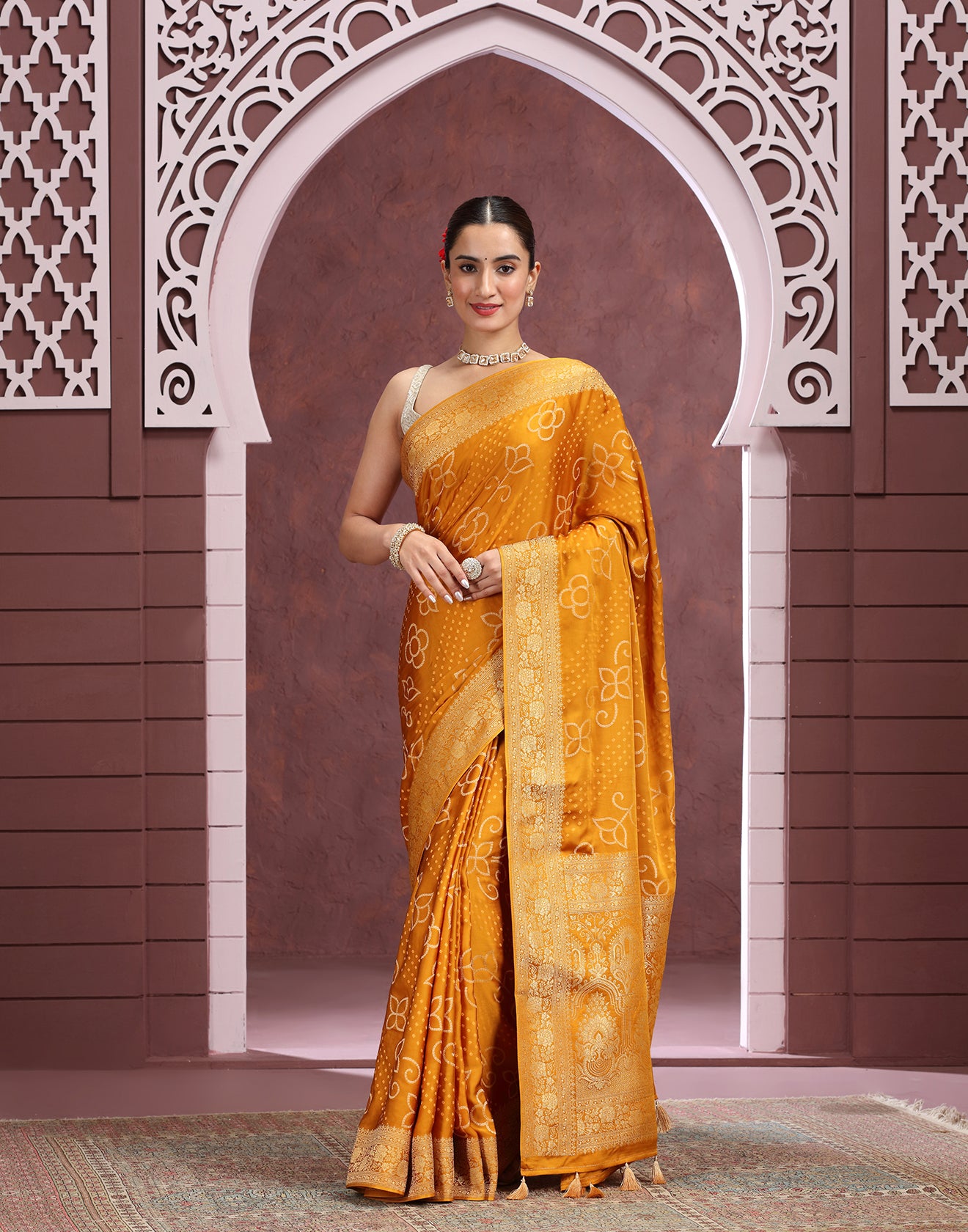 Honey Haze Bandhej Printed Silk Saree