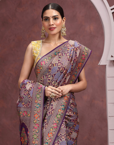 Purple Palette Bandhej Jaal Georgette Saree