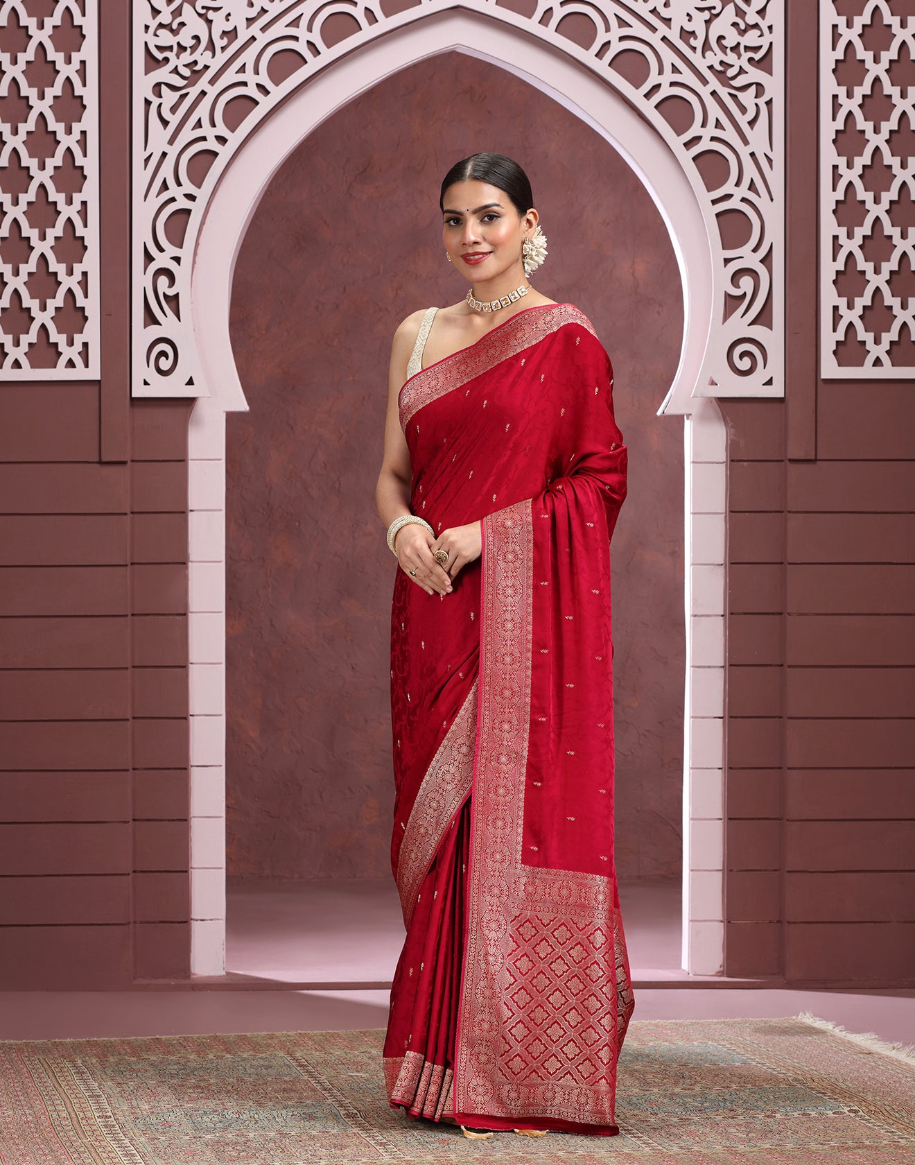 Red Dahlia Dola Silk Saree