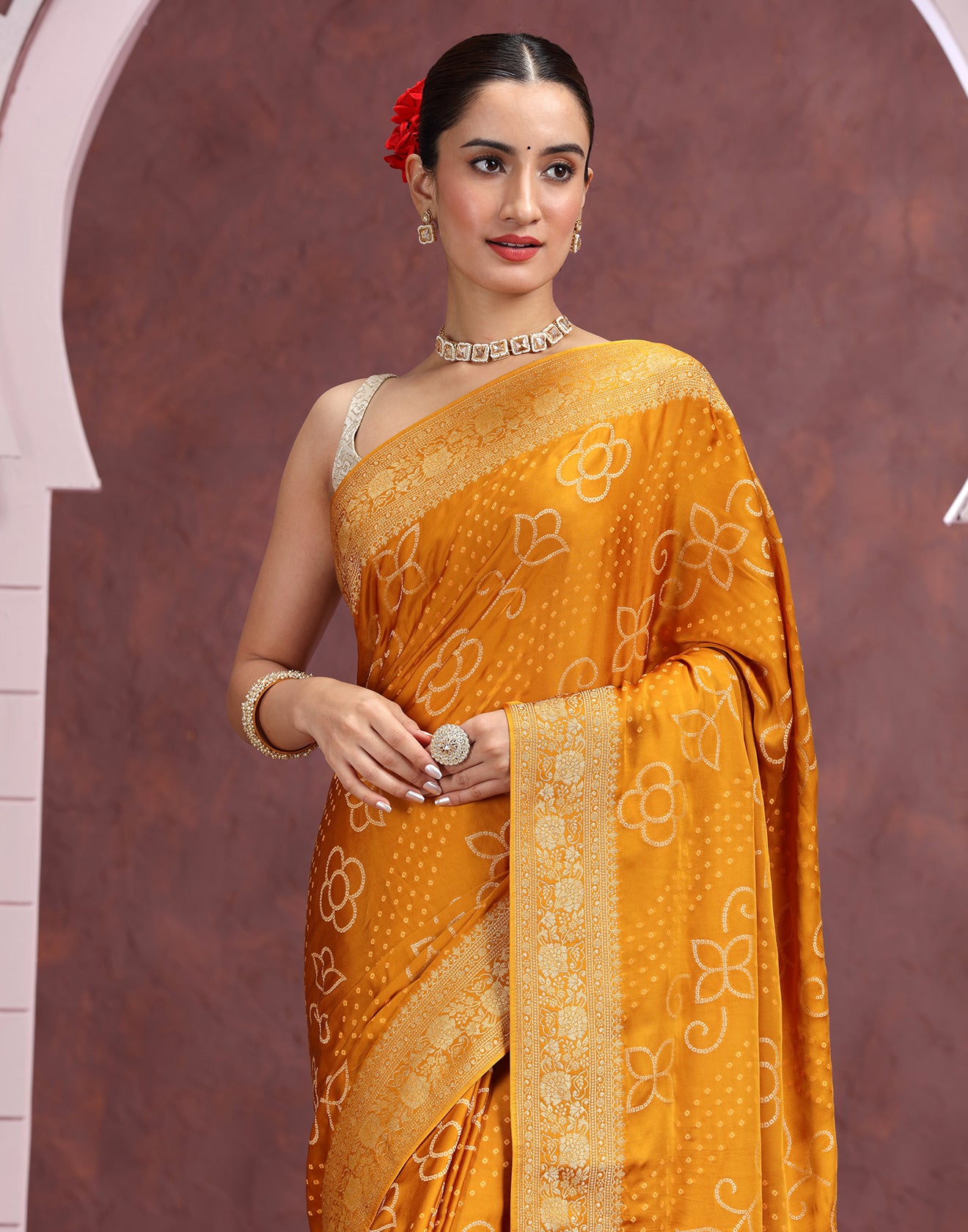 Honey Haze Bandhej Printed Silk Saree