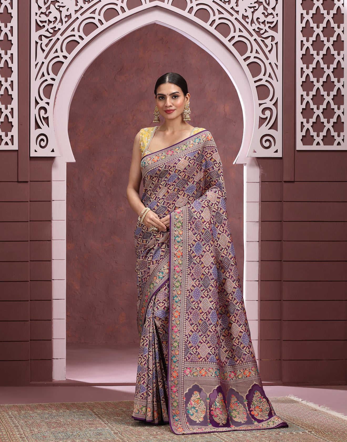 Purple Palette Bandhej Jaal Georgette Saree