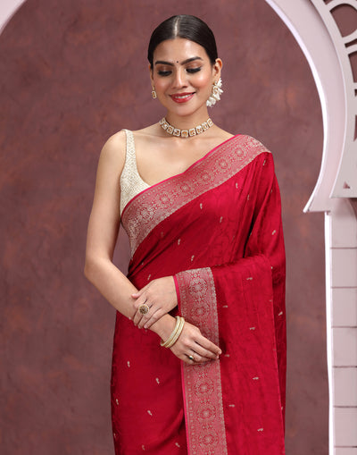 Red Dahlia Dola Silk Saree