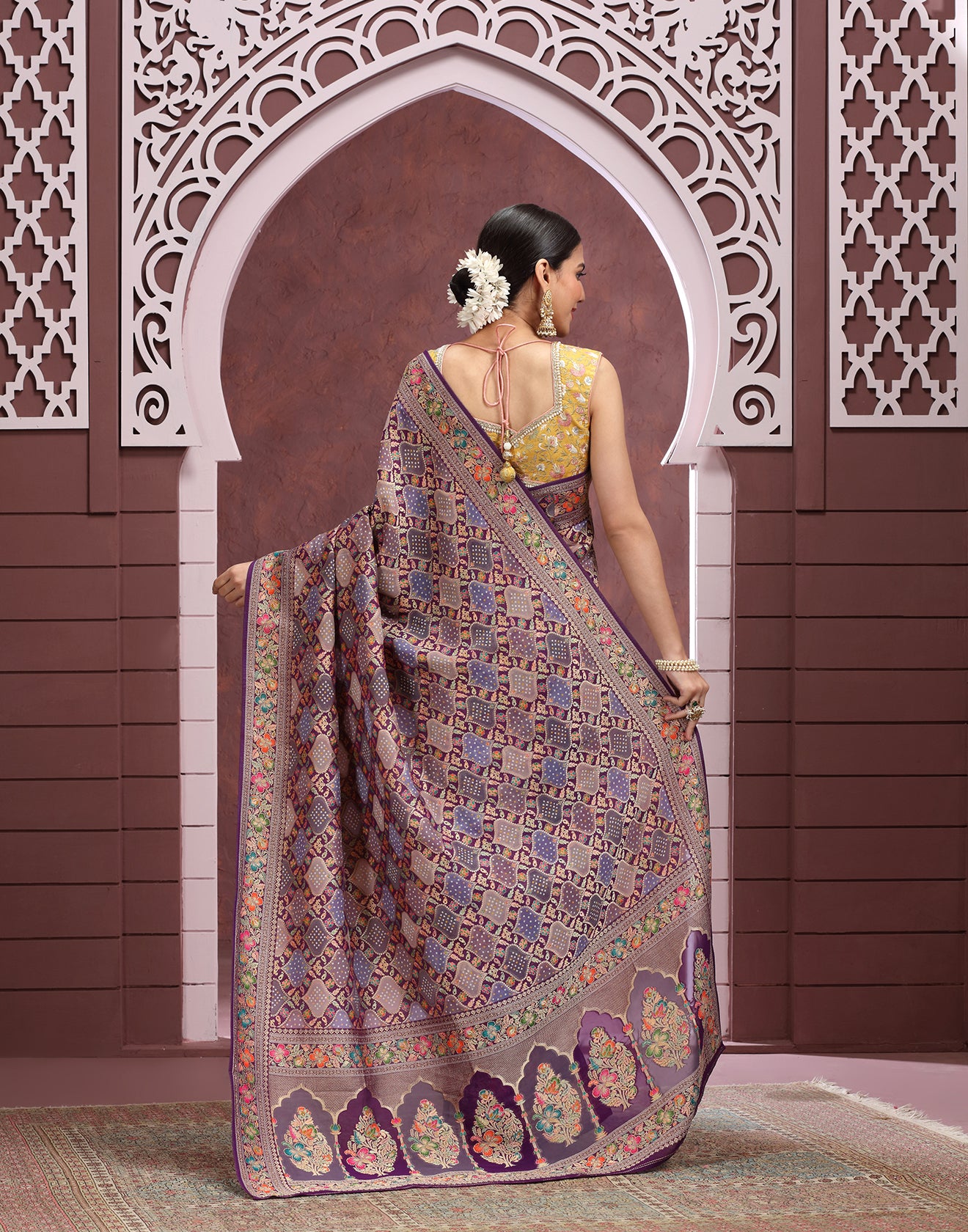 Purple Palette Bandhej Jaal Georgette Saree