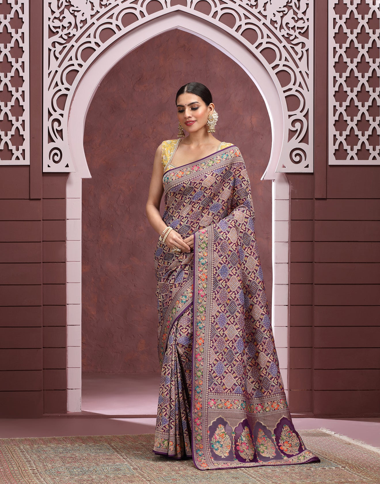 Purple Palette Bandhej Jaal Georgette Saree