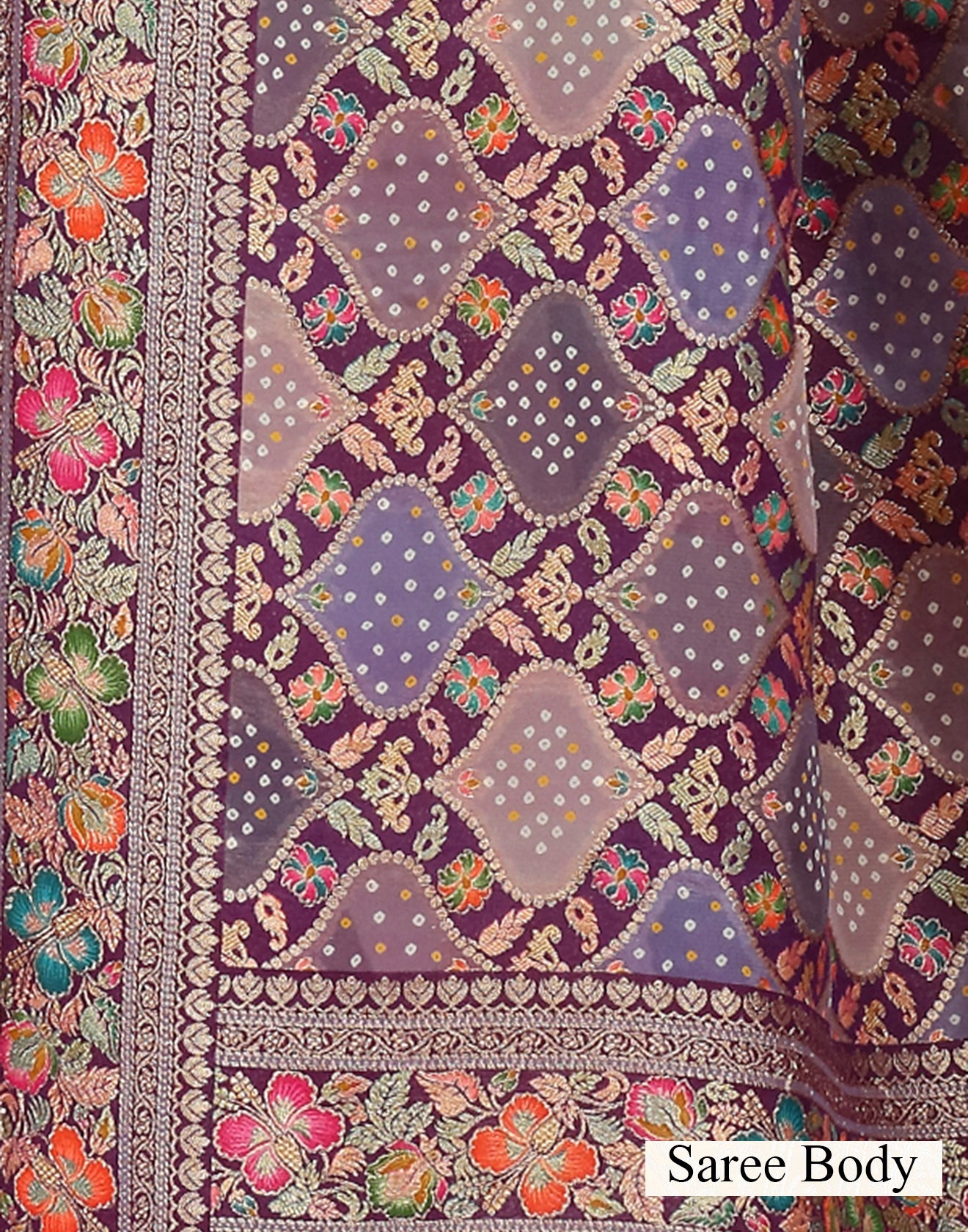 Purple Palette Bandhej Jaal Georgette Saree