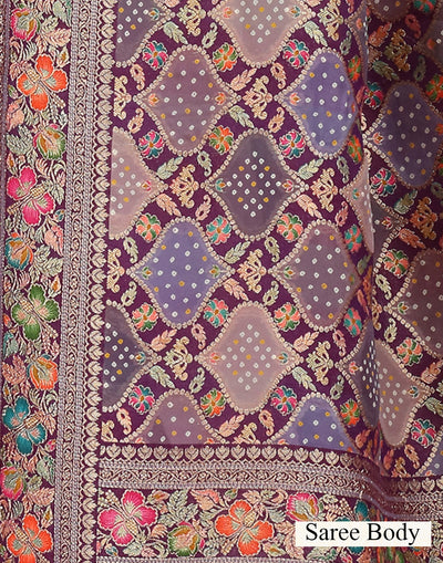 Purple Palette Bandhej Jaal Georgette Saree