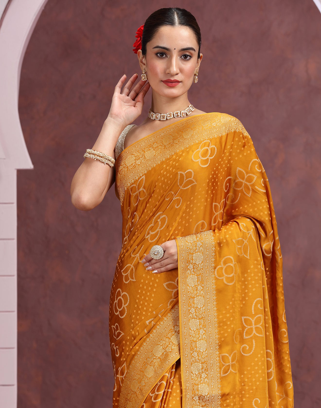 Honey Haze Bandhej Printed Silk Saree