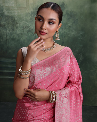 Rosé Coral Dola Silk Saree With Unstitched Blouse Fabric