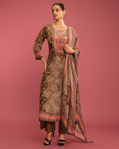 Rustic Olive Printed Kurta Set