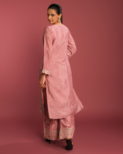 Salmon Peach Washed Floral Printed Cutwork Kurta Set