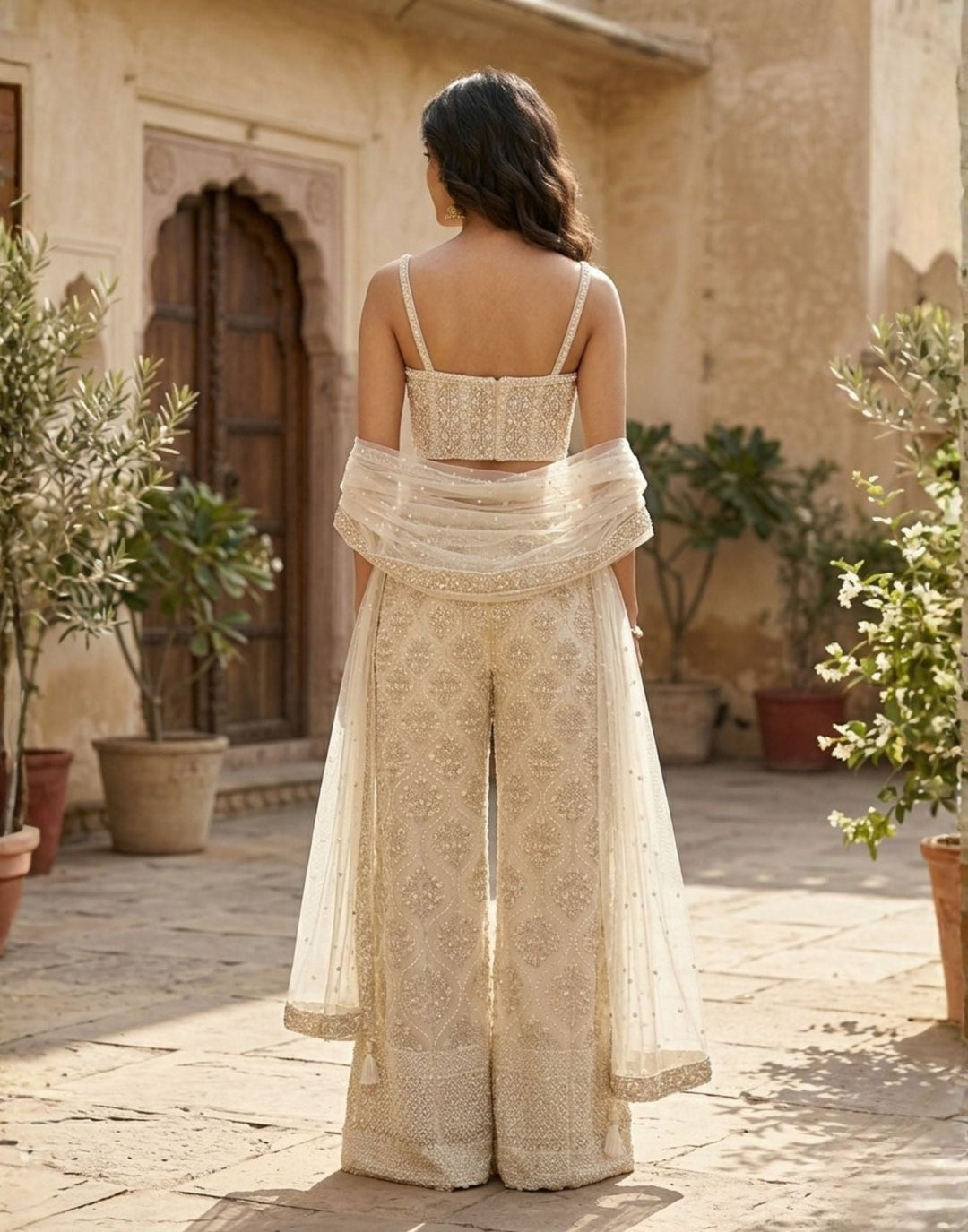 Sandy Beige Indo-Western Corset Festive Set
