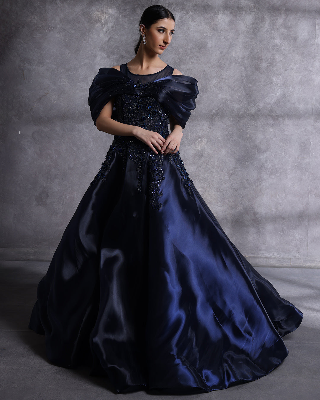 Sapphire Orbit Embellished Tissue Organza Gown