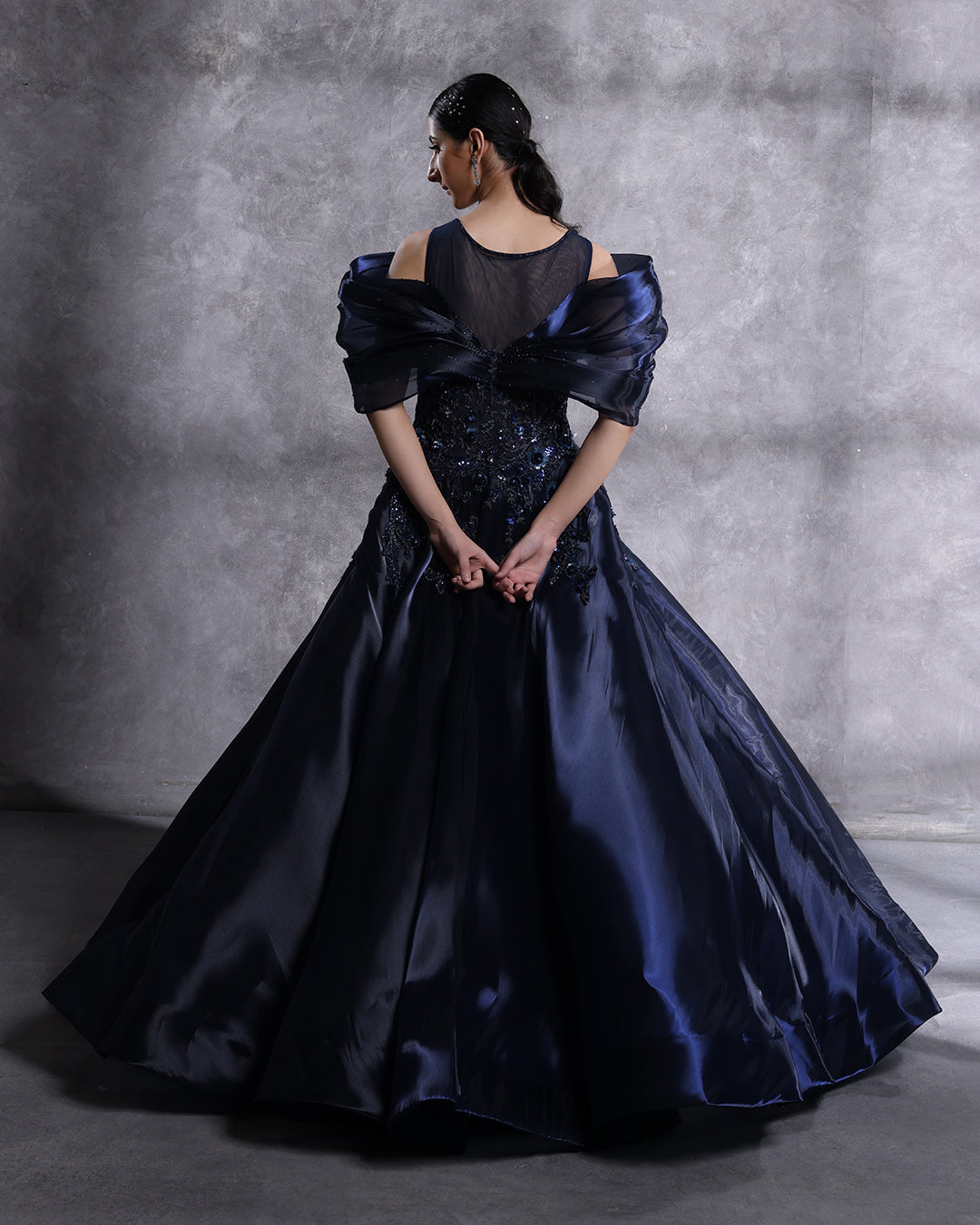 Sapphire Orbit Embellished Tissue Organza Gown