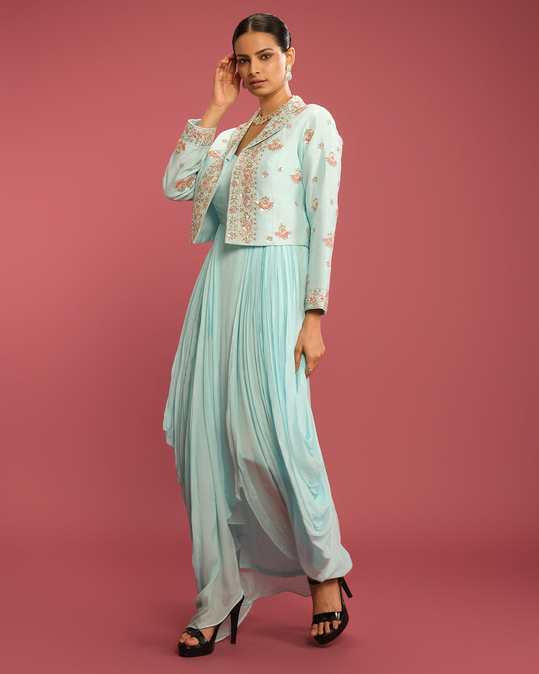 Seafoam Serenity Fusion Indo-Western Set