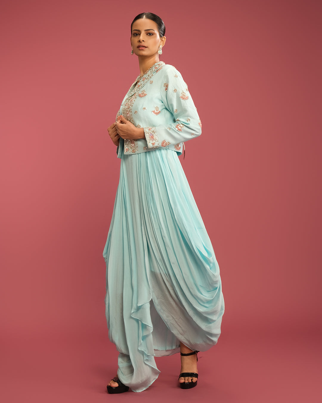 Seafoam Serenity Fusion Indo-Western Set