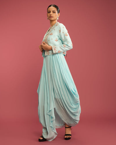 Seafoam Serenity Fusion Indo-Western Set