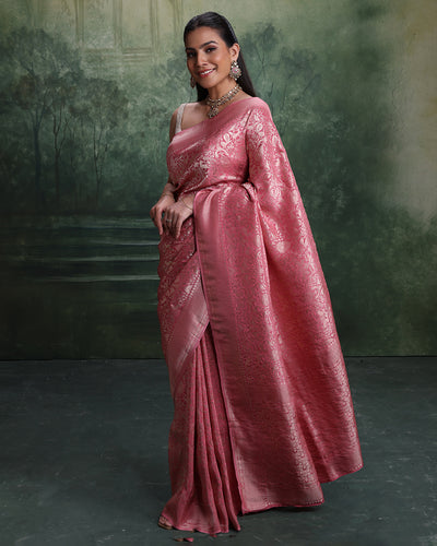 Serene Forest Weave Silk Saree With Unstitched Blouse Fabric