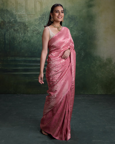 Serene Forest Weave Silk Saree With Unstitched Blouse Fabric