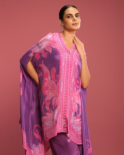 Serene Orchid Paisley Printed Kaftan Set