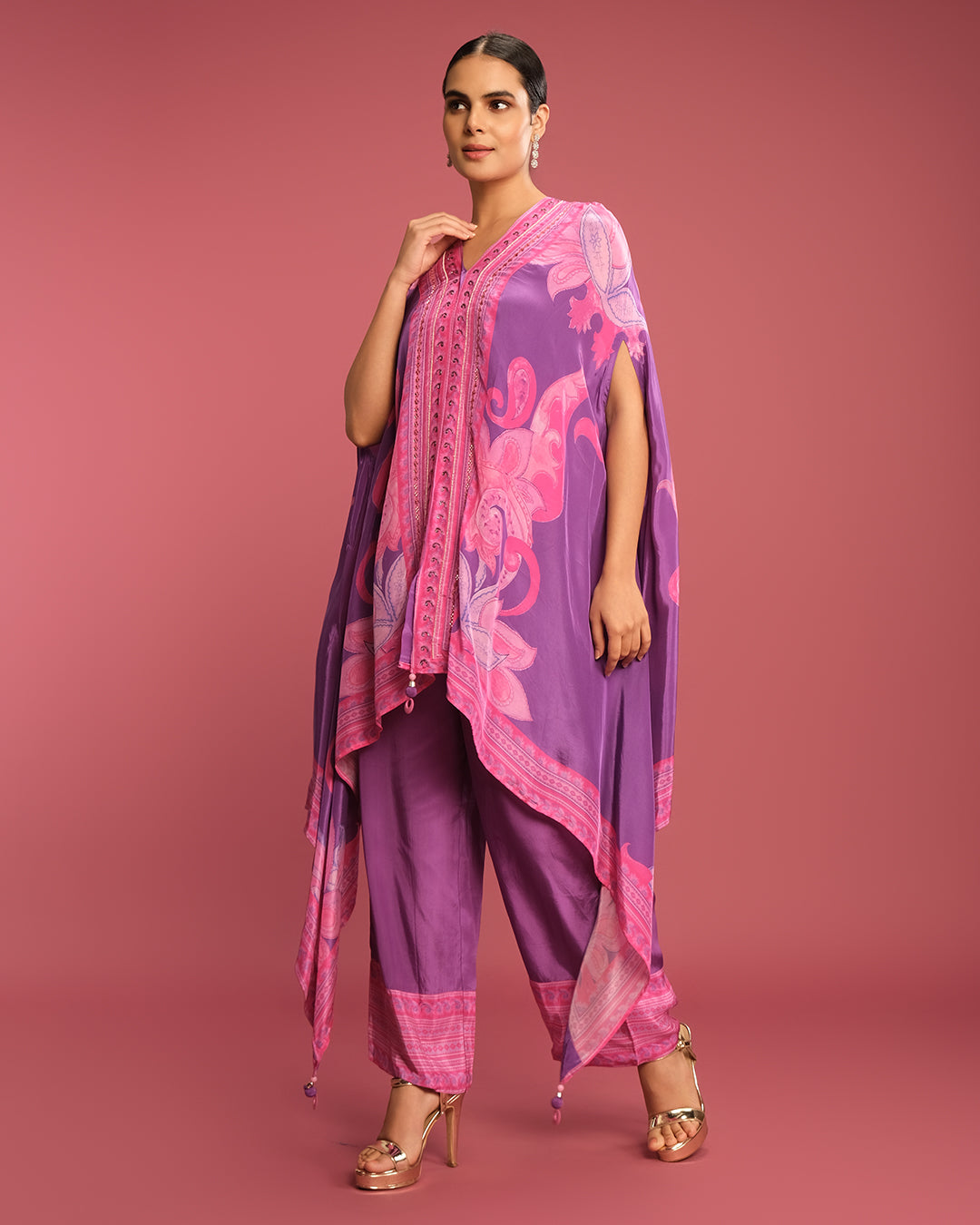 Serene Orchid Paisley Printed Kaftan Set