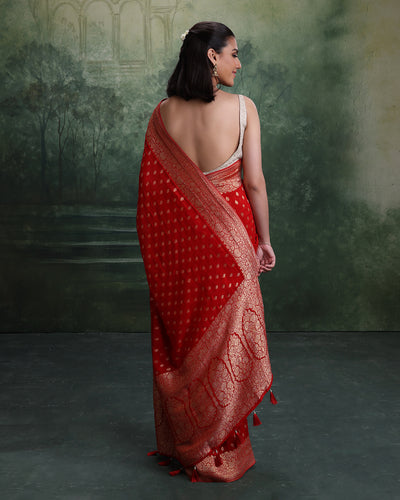 Sindoori Glow Woven Buttis Georgette Saree With Unstitched Blouse Fabric