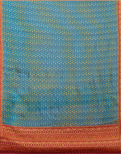 Slate Grey And Turquoise Printed Casual Unstitched Suit Set