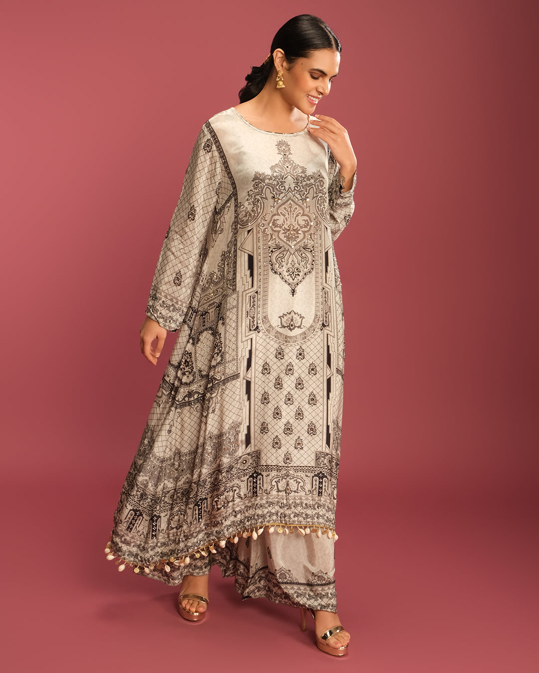 Soft Ash Mughal Ethnic Printed Kurta Set