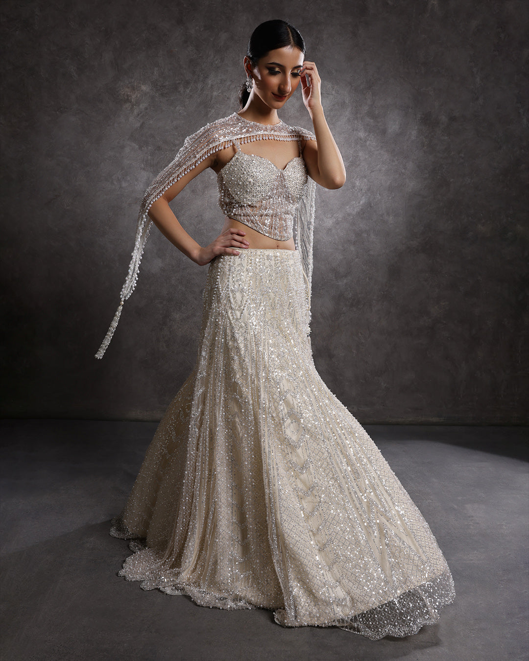 Star White Embellished Cocktail Corset Lehenga Set