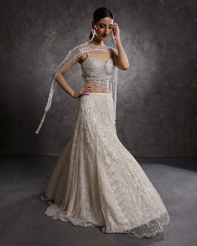Star White Embellished Cocktail Corset Lehenga Set