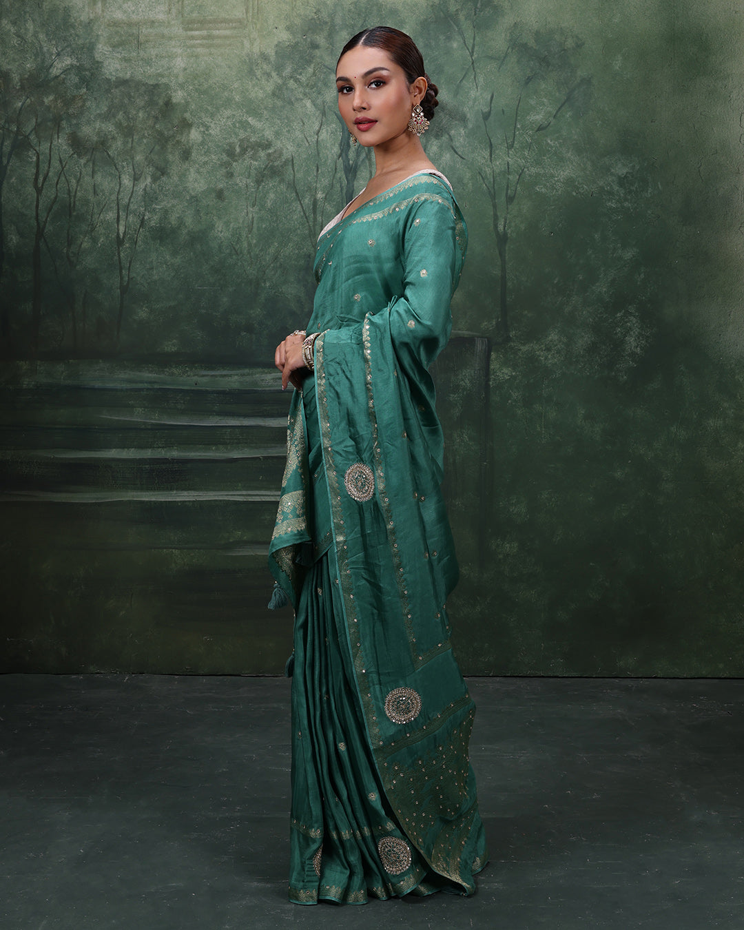 Teal Tribe Soft Silk Saree With Minimalist Embroidery