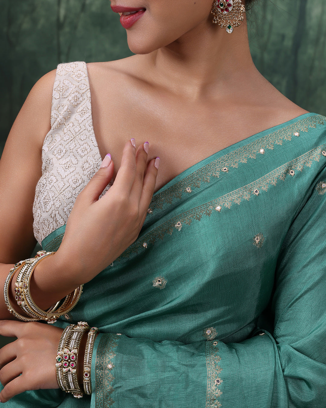 Teal Tribe Soft Silk Saree With Minimalist Embroidery