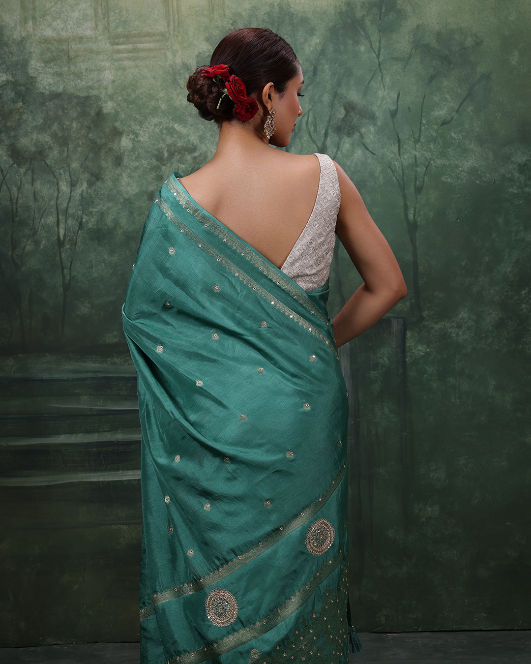 Teal Tribe Soft Silk Saree With Minimalist Embroidery
