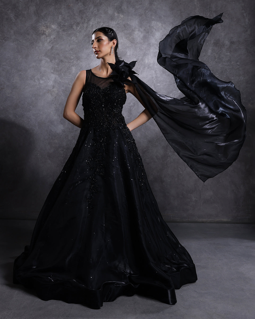 Ultra Noir Embellished Tissue Organza Bridal Gown