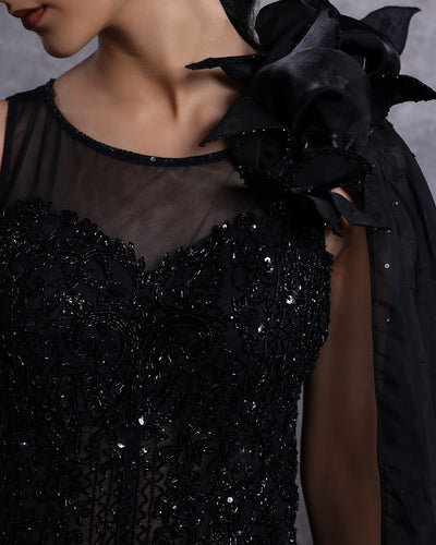 Ultra Noir Embellished Tissue Organza Bridal Gown