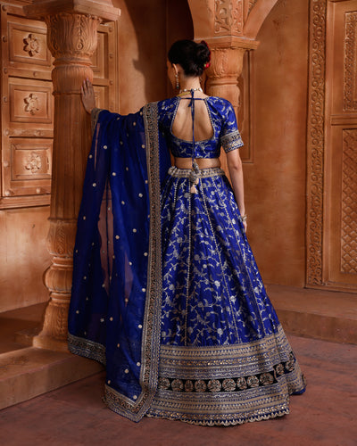 Velour Cobalt Banarasi Brocade Silk Lehenga Set