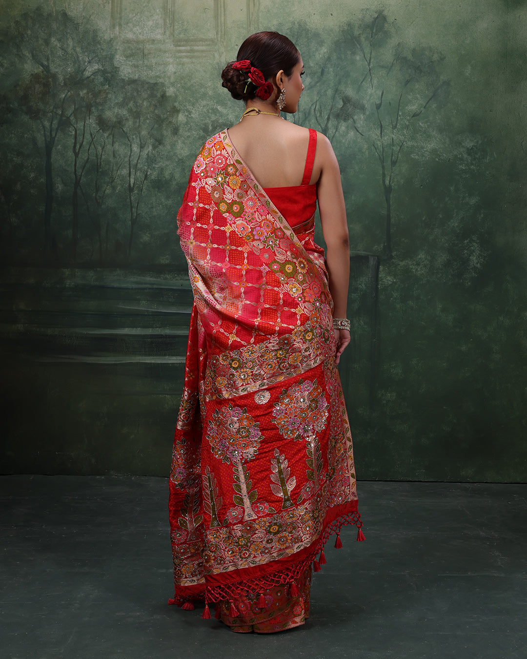 Vermilion Pearl Banarasi Bandhej Silk Saree