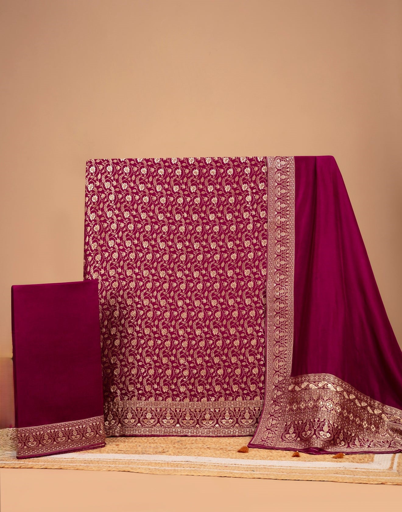 Vibrant Purple Charm Dola Silk Unstitched Suit Set