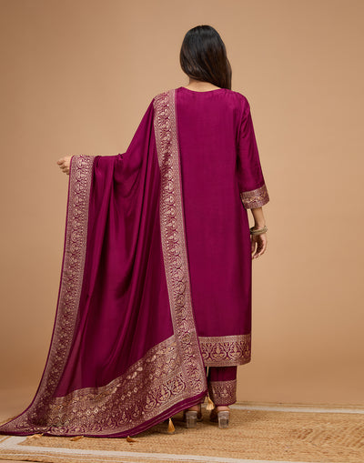 Vibrant Purple Charm Dola Silk Unstitched Suit Set