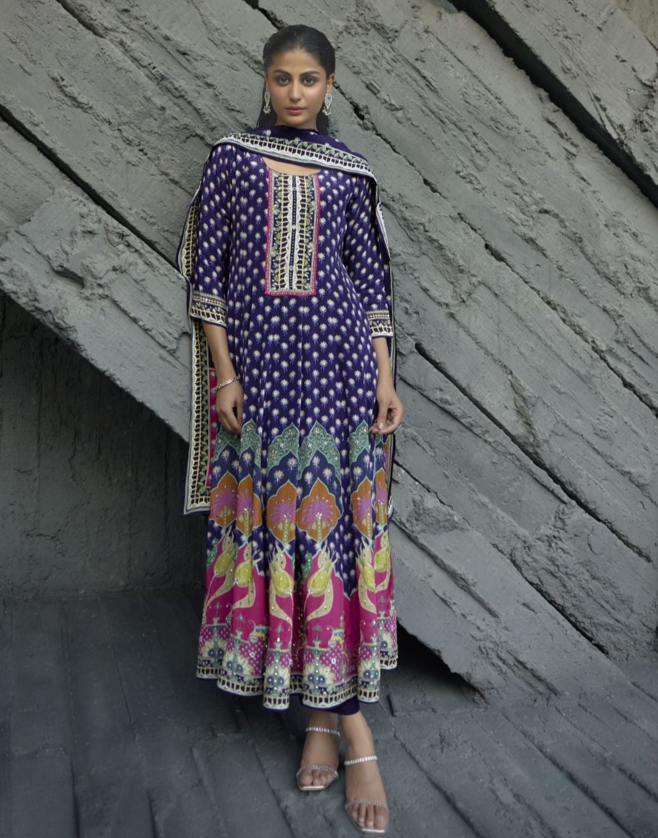 Vibrant Purple Pure Crepe Festive Anarkali Set